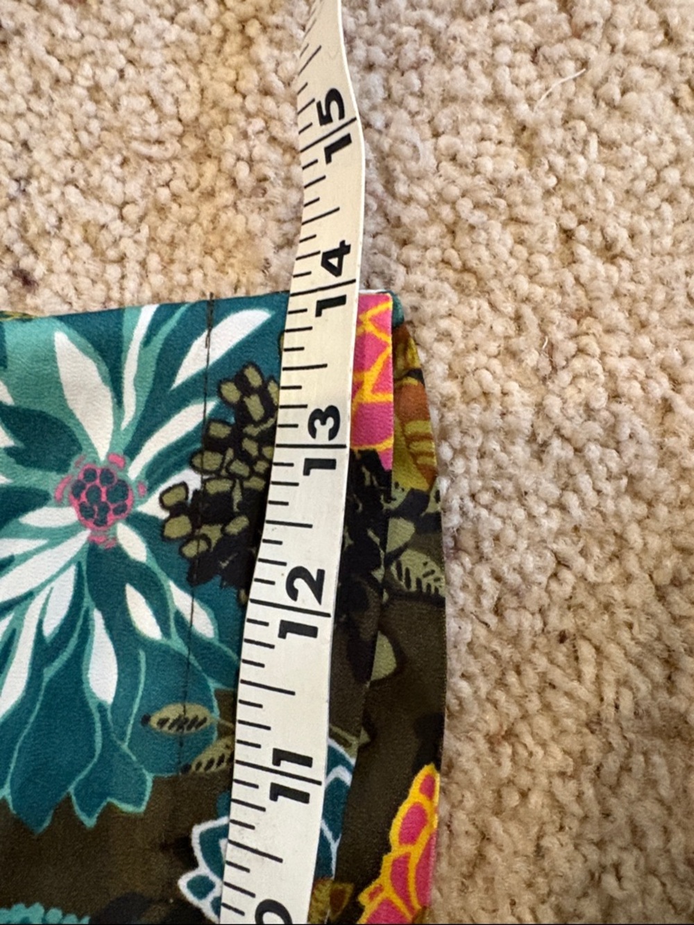 LOFT Black Elastic Waist Silk Pants Teal & Yellow Accent. Sz  Large Tall (LT) - Picture 8 of 8